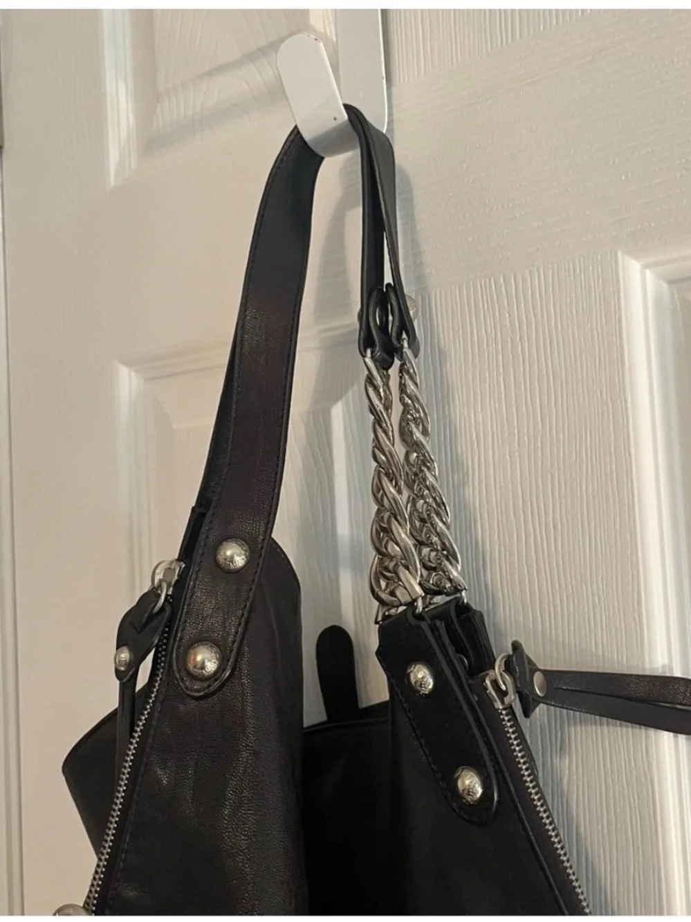 NWOT Stuart Weitzman Black Hobo Bag with Silver Chain
